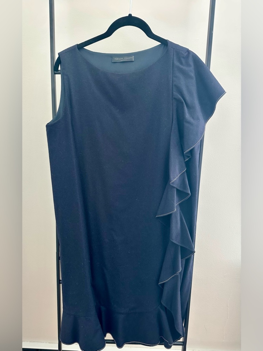 Fabiana Filippi Navy Ruffle-Trim Sleeveless Dress